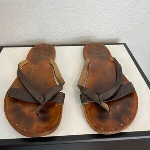 COR by Calleen Cordero Brown Leather Strap Thong Sandals Womens Size 10 US